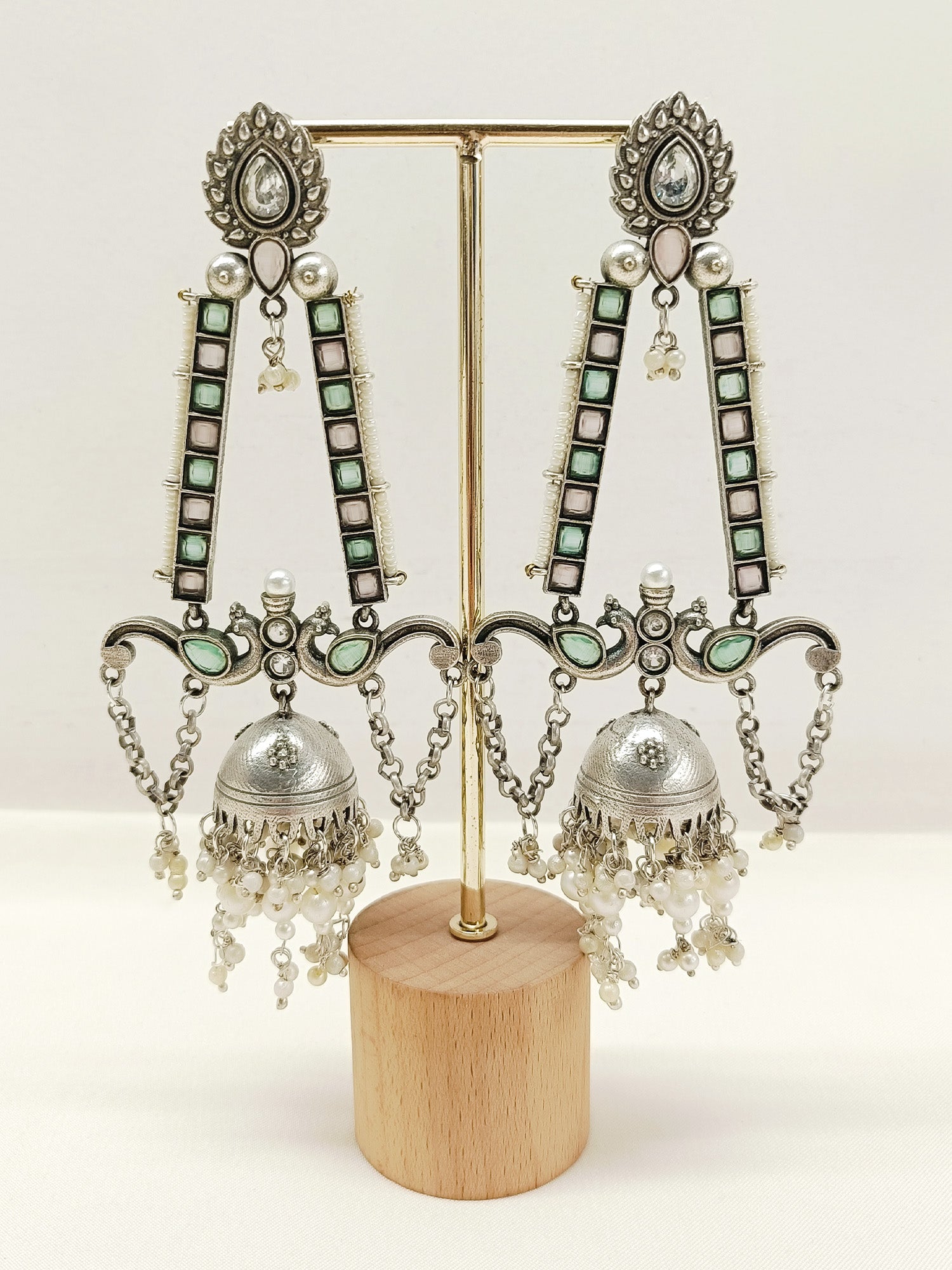 Magdalena Mint Green Oxidized Jhumki