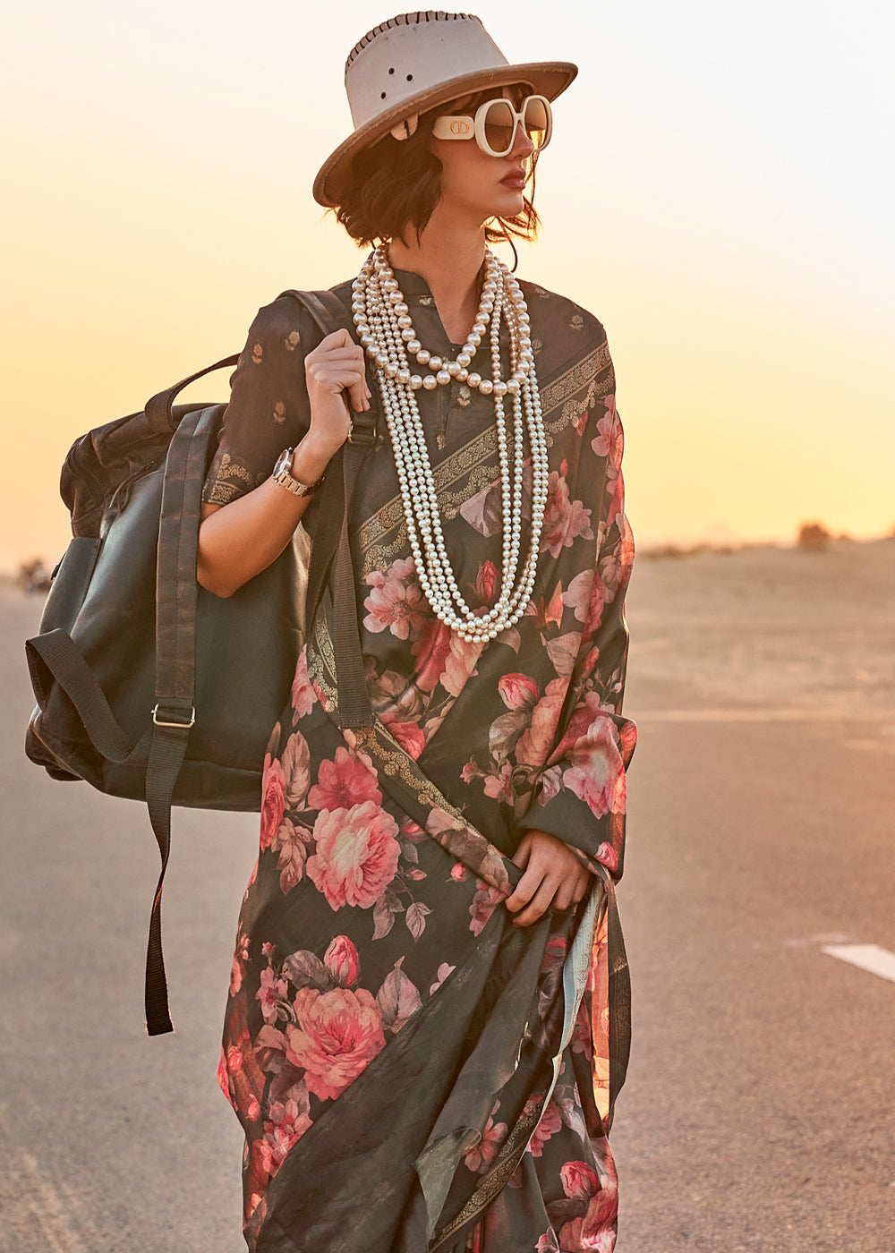 Olive Green Woven Tussar Silk Saree