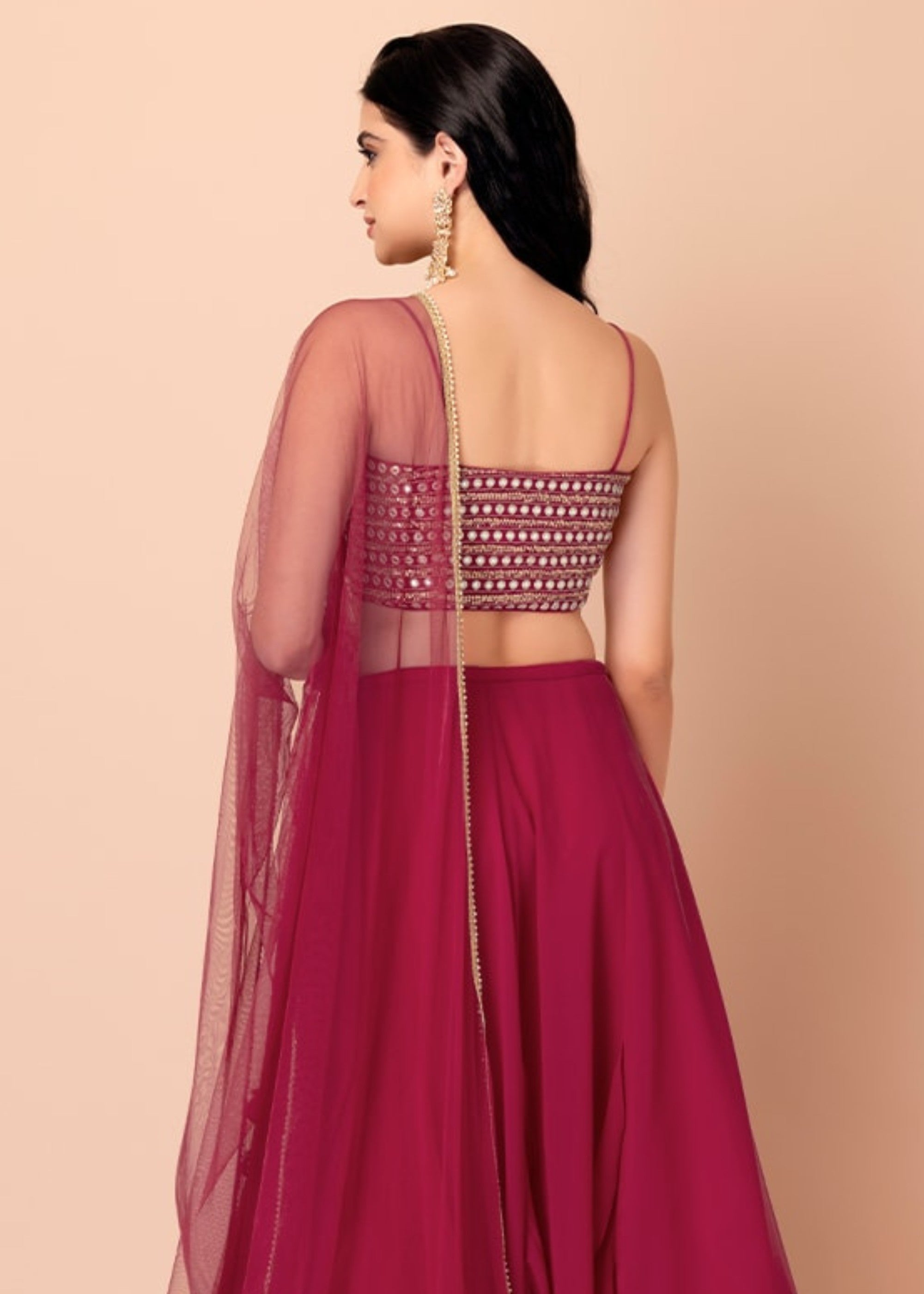 Raspberry Pink Georgette Lehenga Choli With Sequins And Thread Embroidery Work | Ready To Wear - qivii