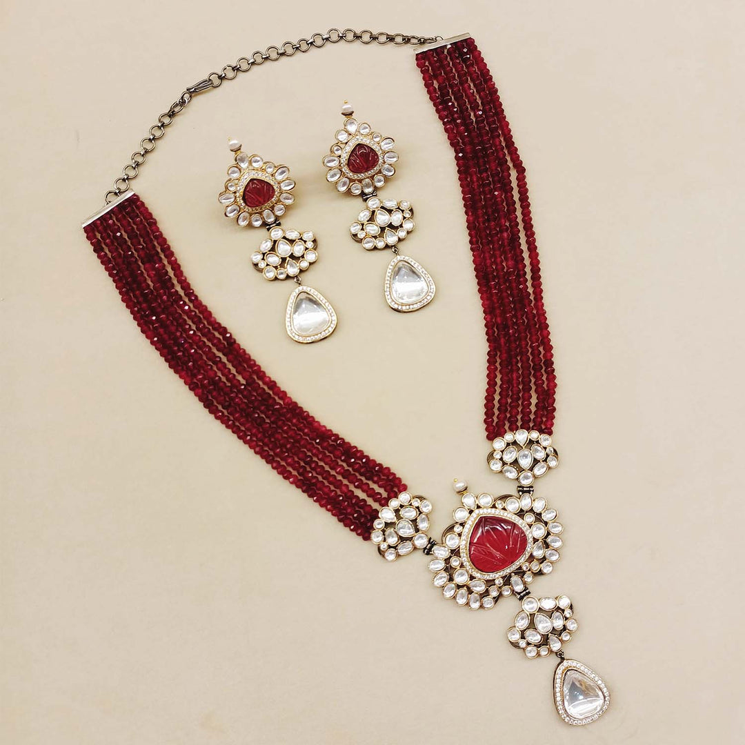 Raniya Maroon Gold & Rhodium Plated Victorian Set