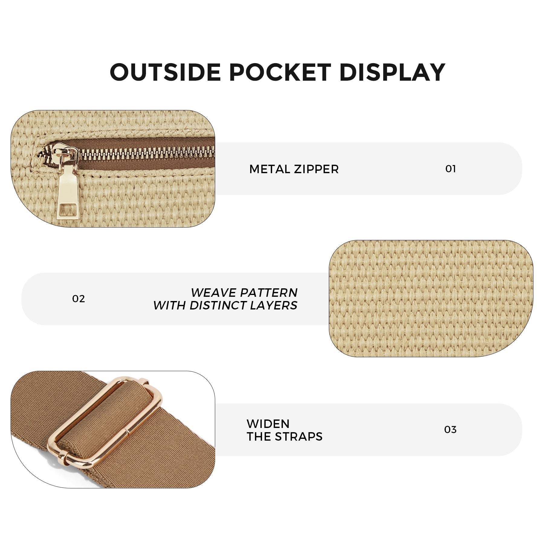Ounamei Woven Straw Crossbody Bum Bag for Women Large Capacity Summer Belt Bag with Mini Pouch