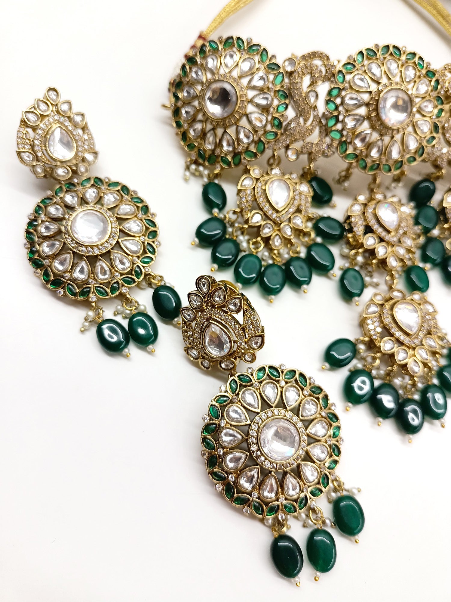 Rimsha Green Kundan Polki Choker Set - qivii