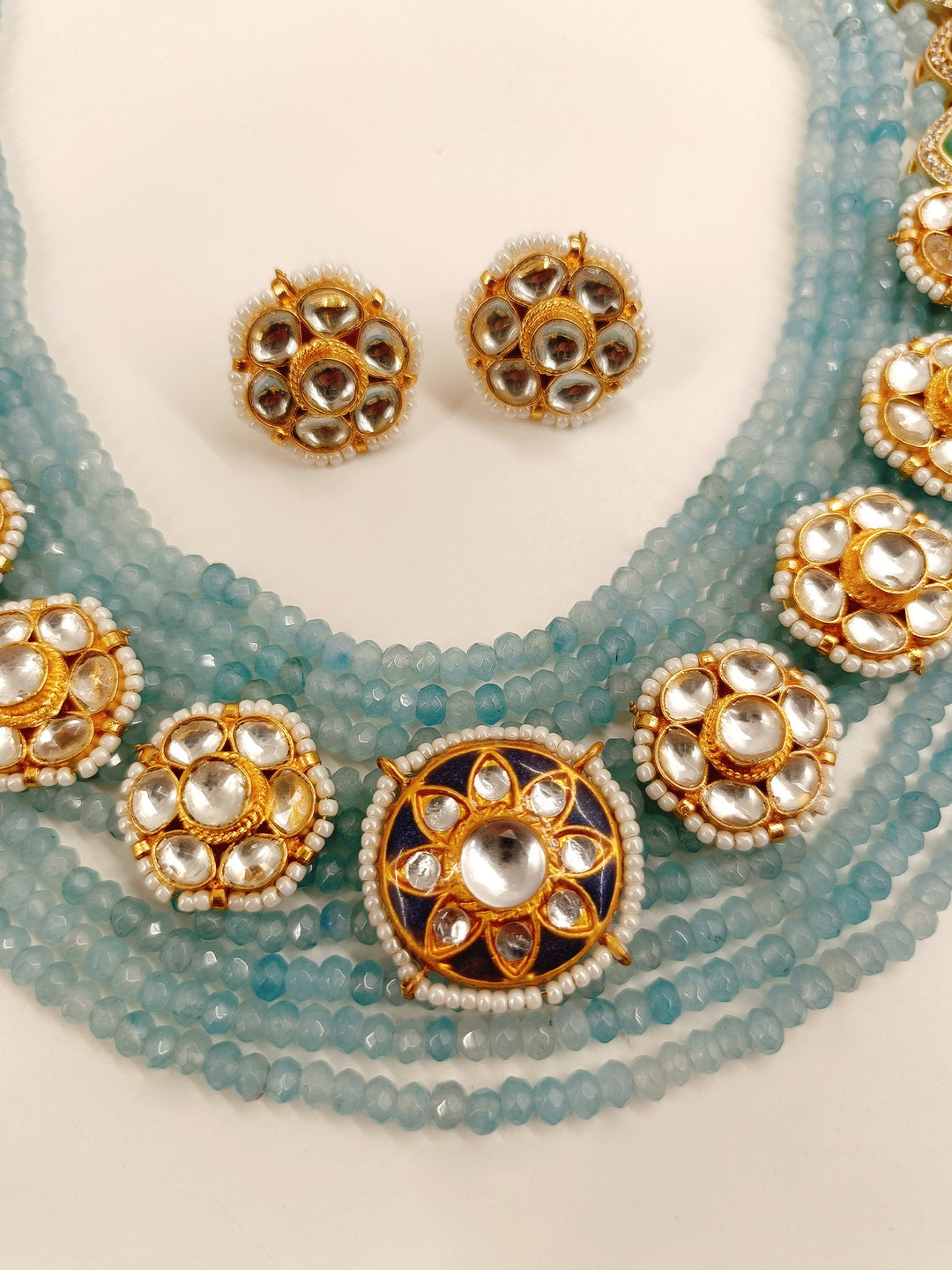 Janiyah Sky Blue Long Kundan Set