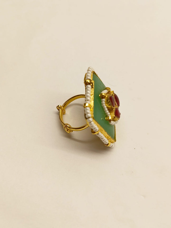 Beautifully crafted Neeti Kundan Ring with Mint Green Stone for special events