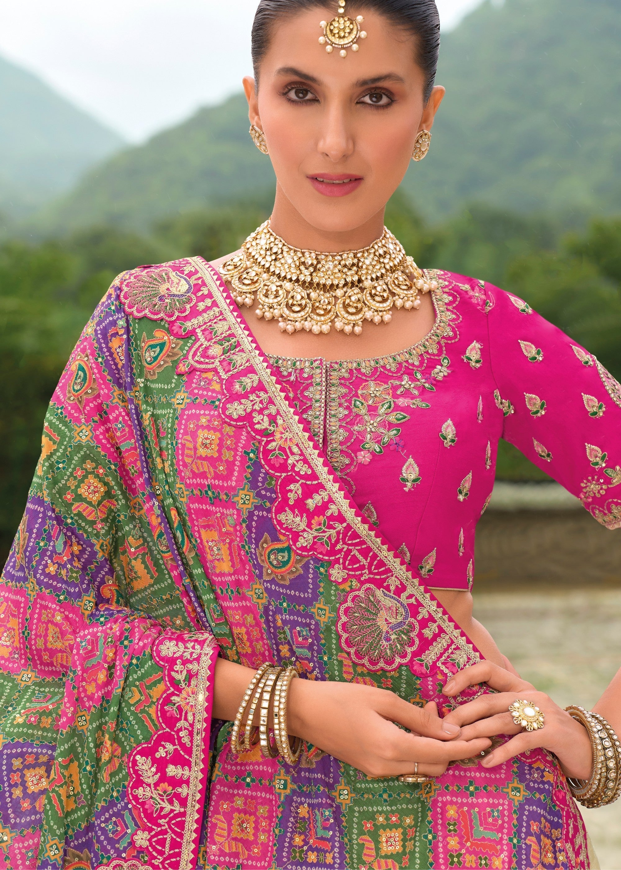 Pink And Cream Banarasi Silk Lehenga With Heavy Embroidery Work | Ready To Wear - qivii