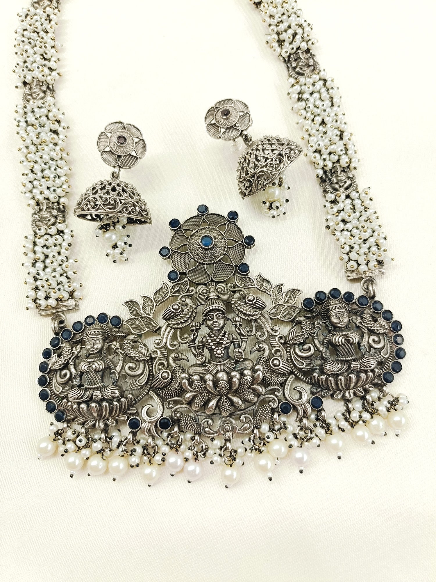 Joshika White Pearl Oxidized Necklace Set