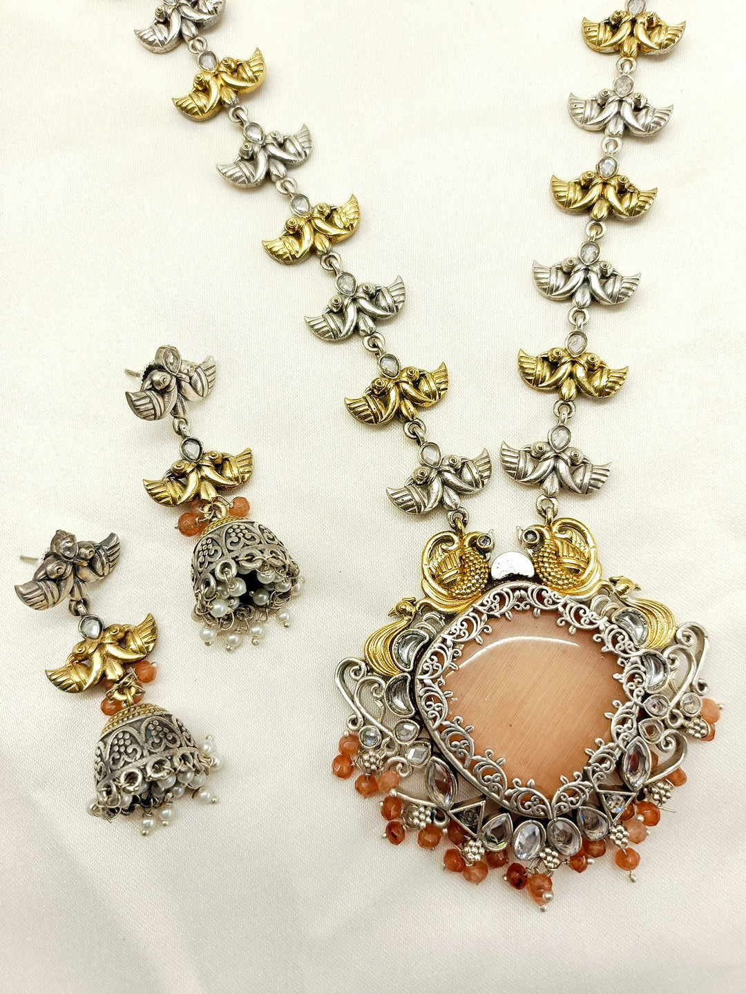 Pushti Peach Oxidized Necklace Set