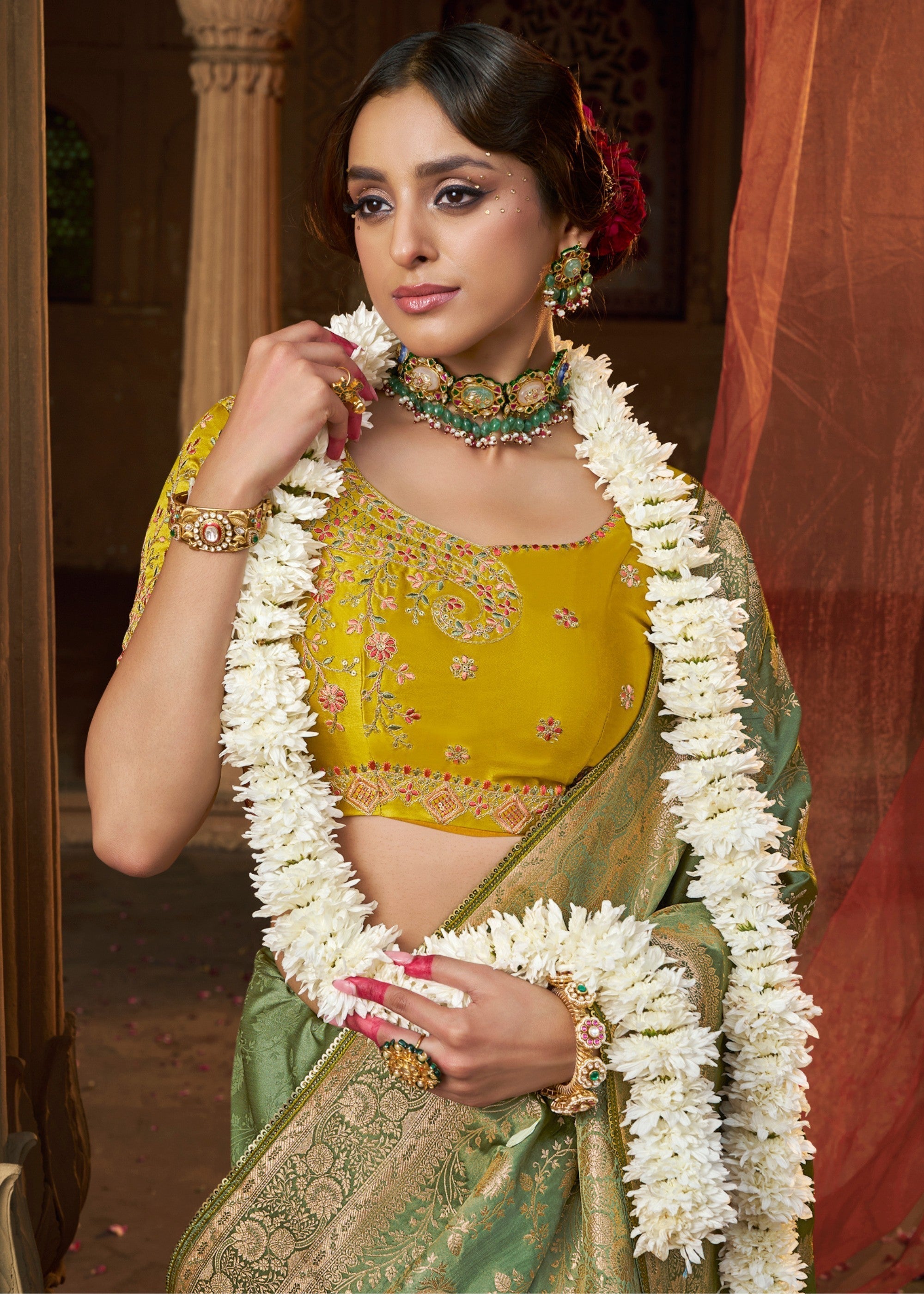 Paris Green Satin Silk Saree With Beautiful Lace Border And Heavy Designer Embroidered Blouse - qivii