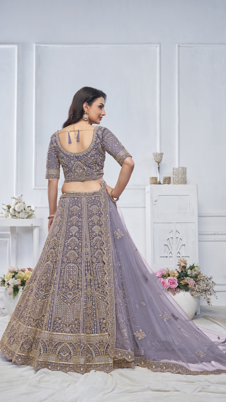 Peacock purple Embroidered Bridal lehenga