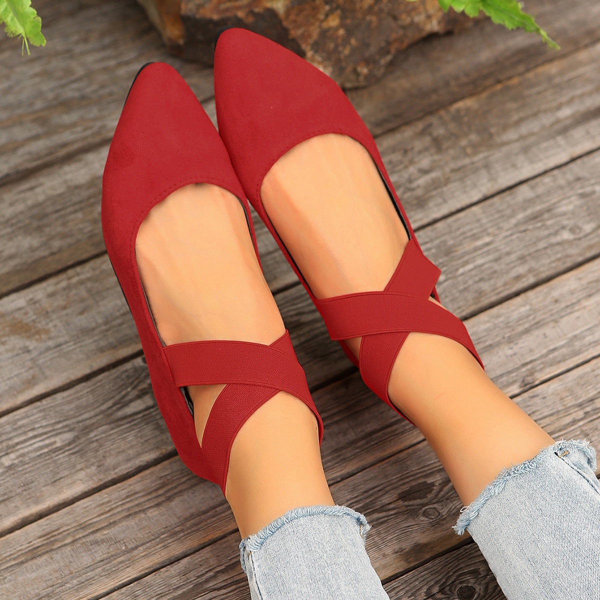 Women’s FlexiWalk Cross-Strap Slip-On Loafers – Round-Toe Low-Top Flats (US 5–10.5)