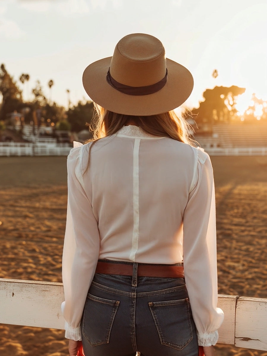 【24-hour shipping out】Western-style White Lace Button-down Shirt