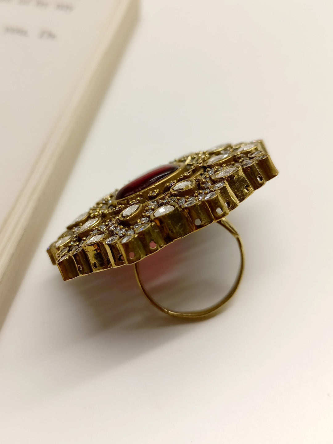  Noshin Maroon Victorian Finger Ring featuring luxurious maroon enamel and gold accents