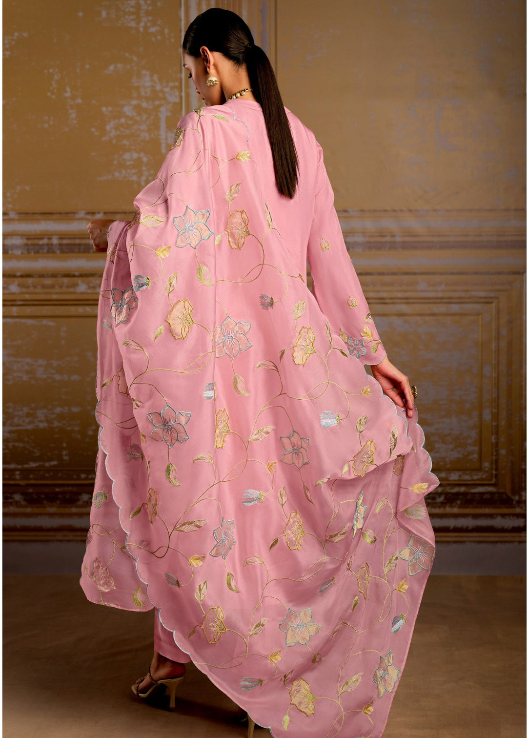 Pink Pure Bamber Silk with Resham Embroidery Salwar Suit