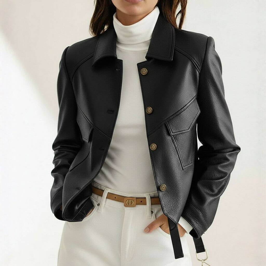 Gianna Classic Leather Jacket  - By Qivii