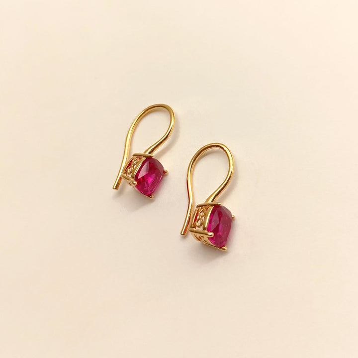 Kamya Rose Pink Stoned Gold Plated Hoops