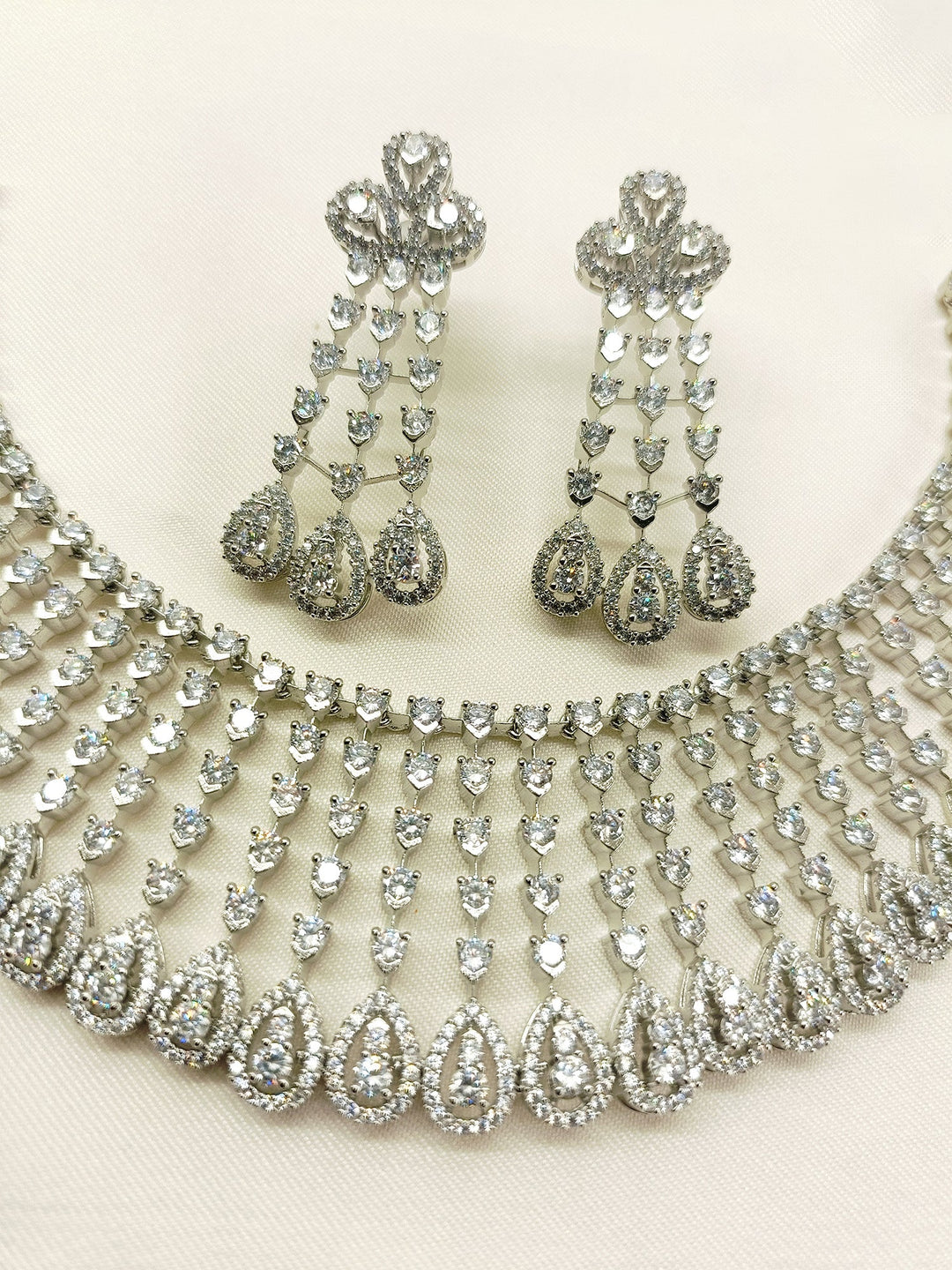 Salome White American Diamond Necklace Set