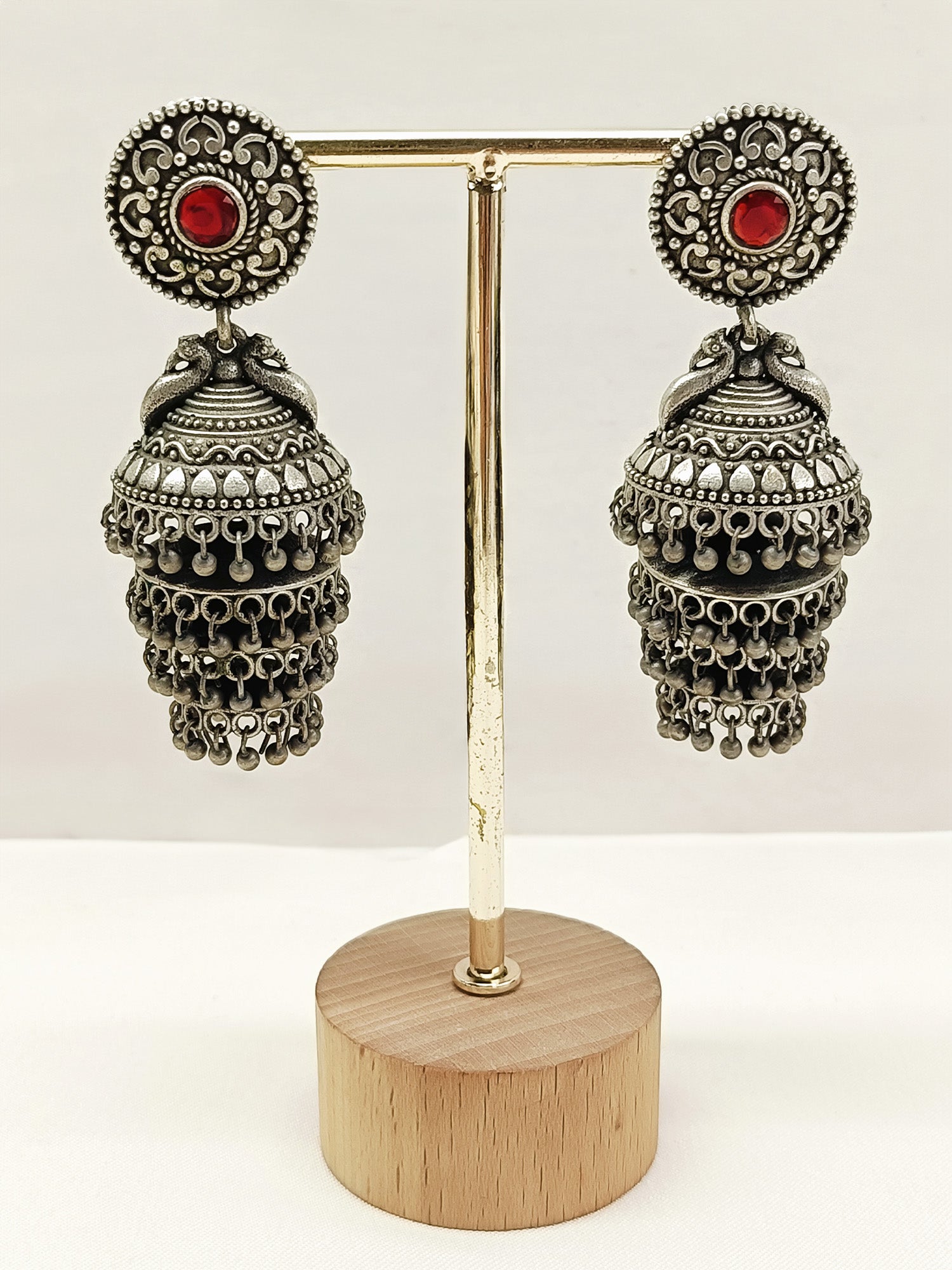 Mrigashi Ruby Oxidized Jhumki