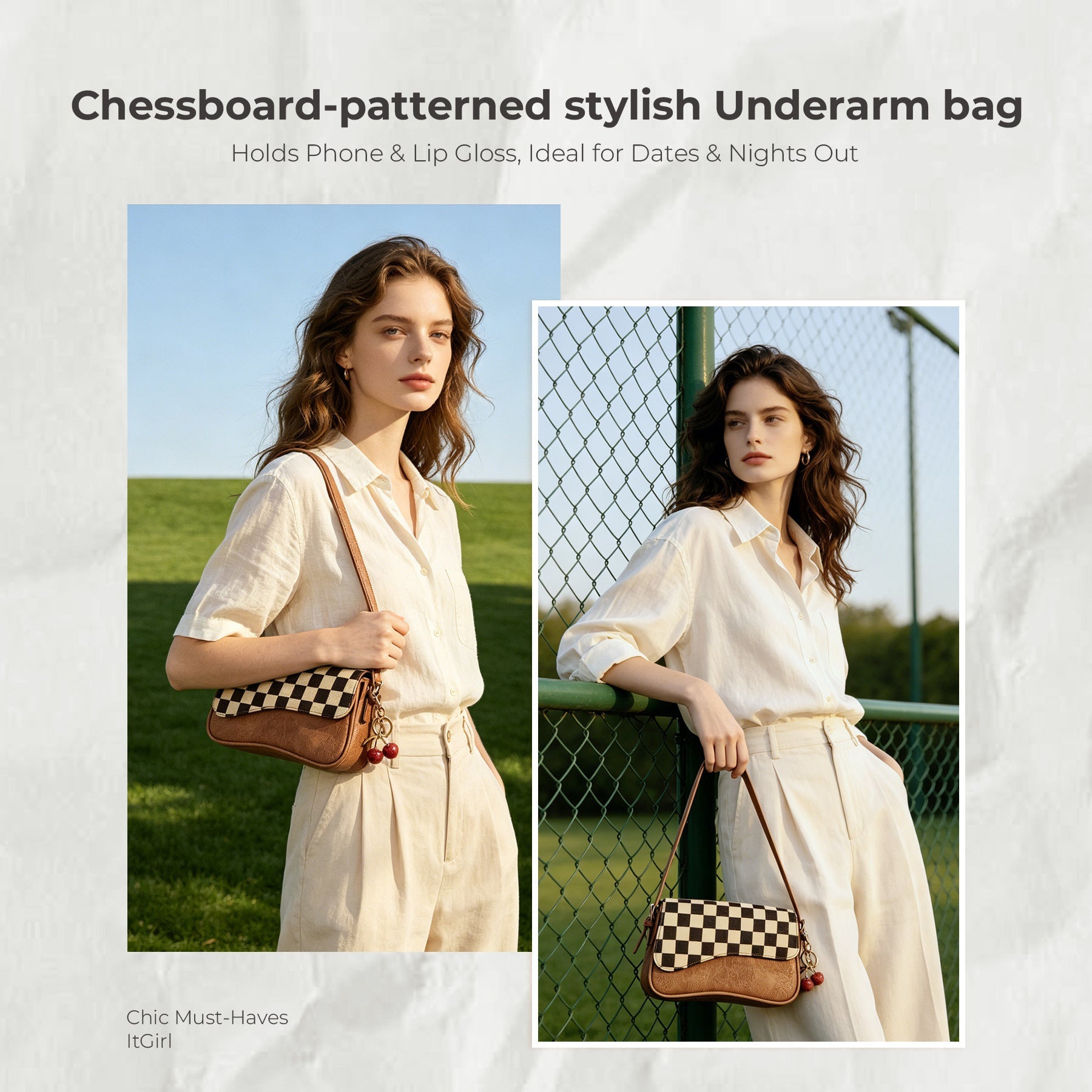 Ounamei Vintage Checkered Flap Shoulder Bag for Woman | Small Vegan Leather Crossbody Purse for Daily