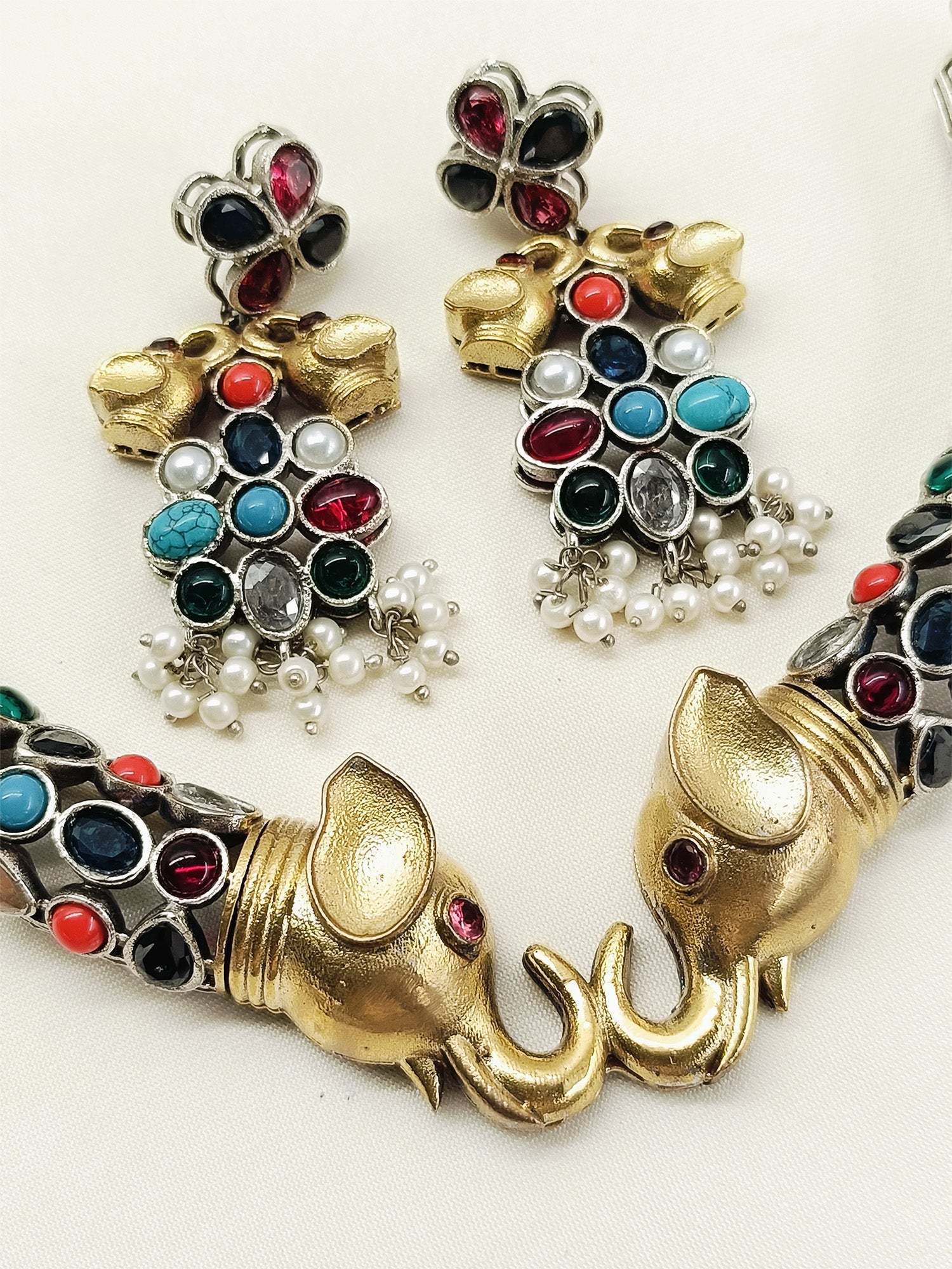 Ayanna Multi Colour Oxidized Choker Set