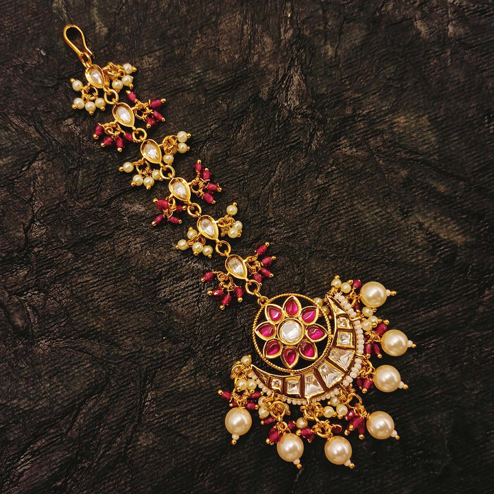 Ronika Gold Plated Rose Pink Kundan Teeka