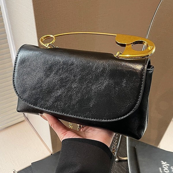 Women's Retro-Chic Square Crossbody Bag Convertible Shoulder Bag with Detachable Paperclip Handle & Monochrome Versatility