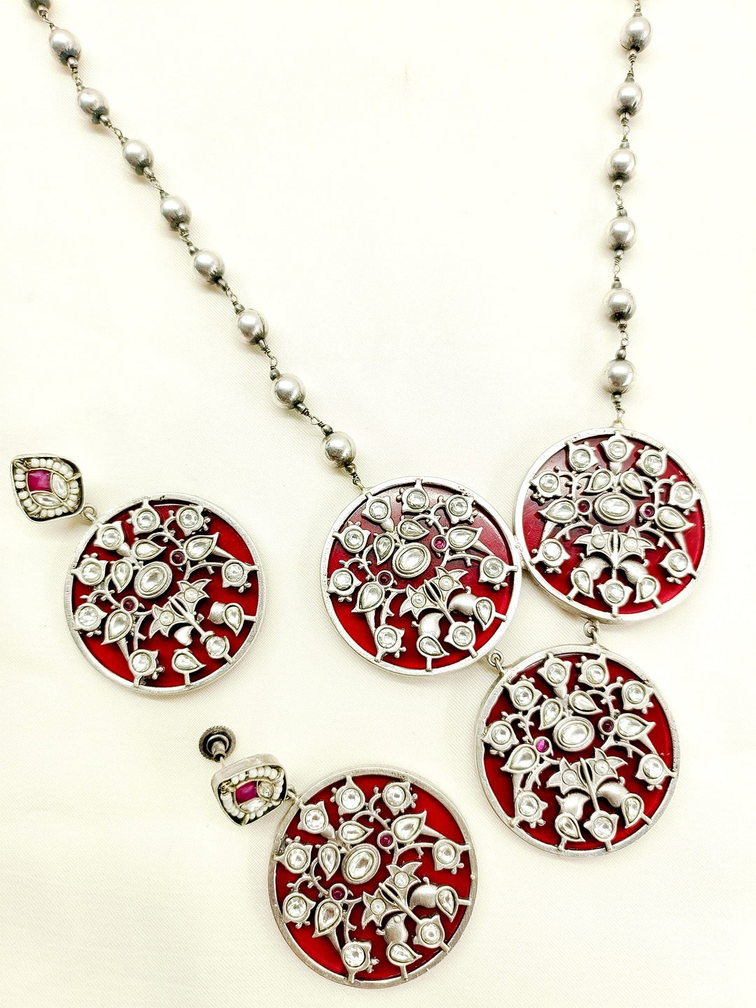 Ramita Maroon Oxidized Necklace Set