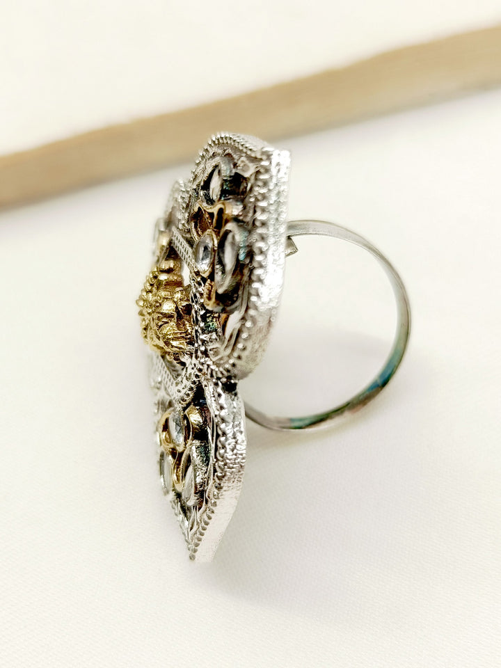 Swarnalata White Oxidized Finger Ring