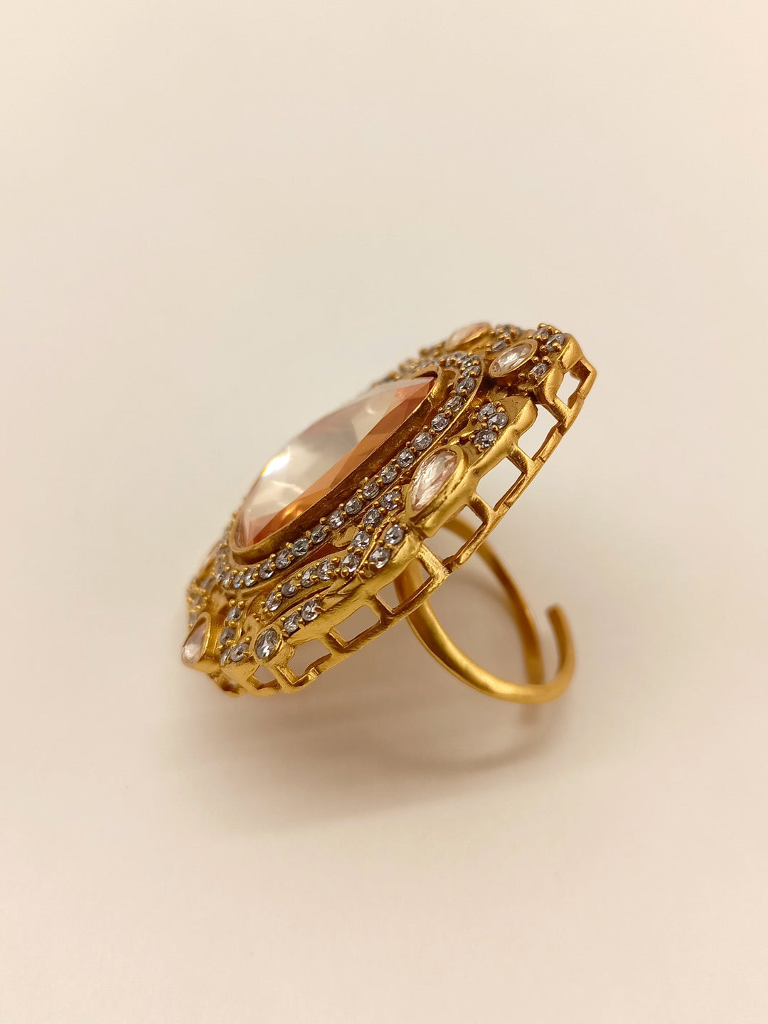  Gorgeous Raga Copper Kundan Finger Ring with Detailed Filigree and Floral Motifs