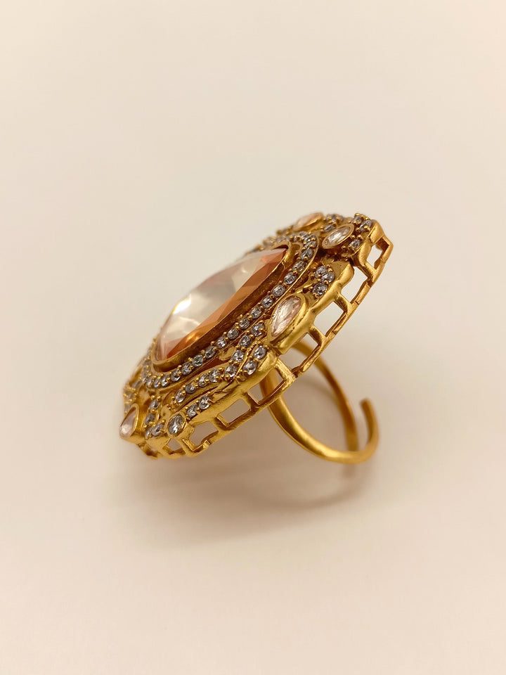  Gorgeous Raga Copper Kundan Finger Ring with Detailed Filigree and Floral Motifs