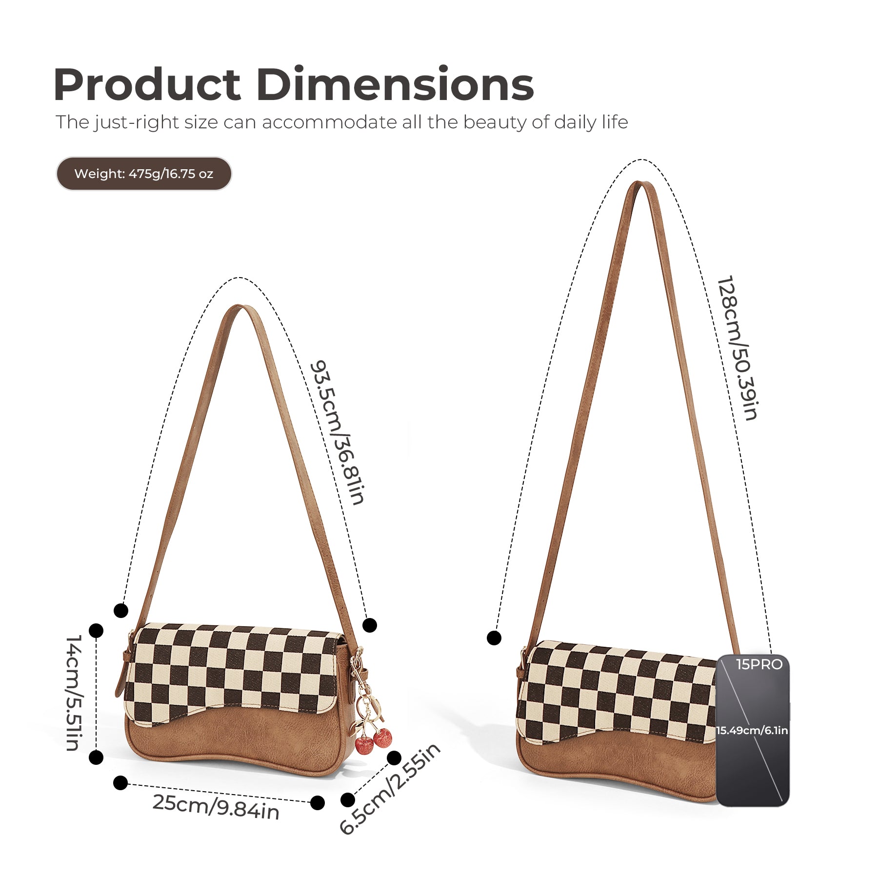 Ounamei Vintage Checkered Flap Shoulder Bag for Woman | Small Vegan Leather Crossbody Purse for Daily