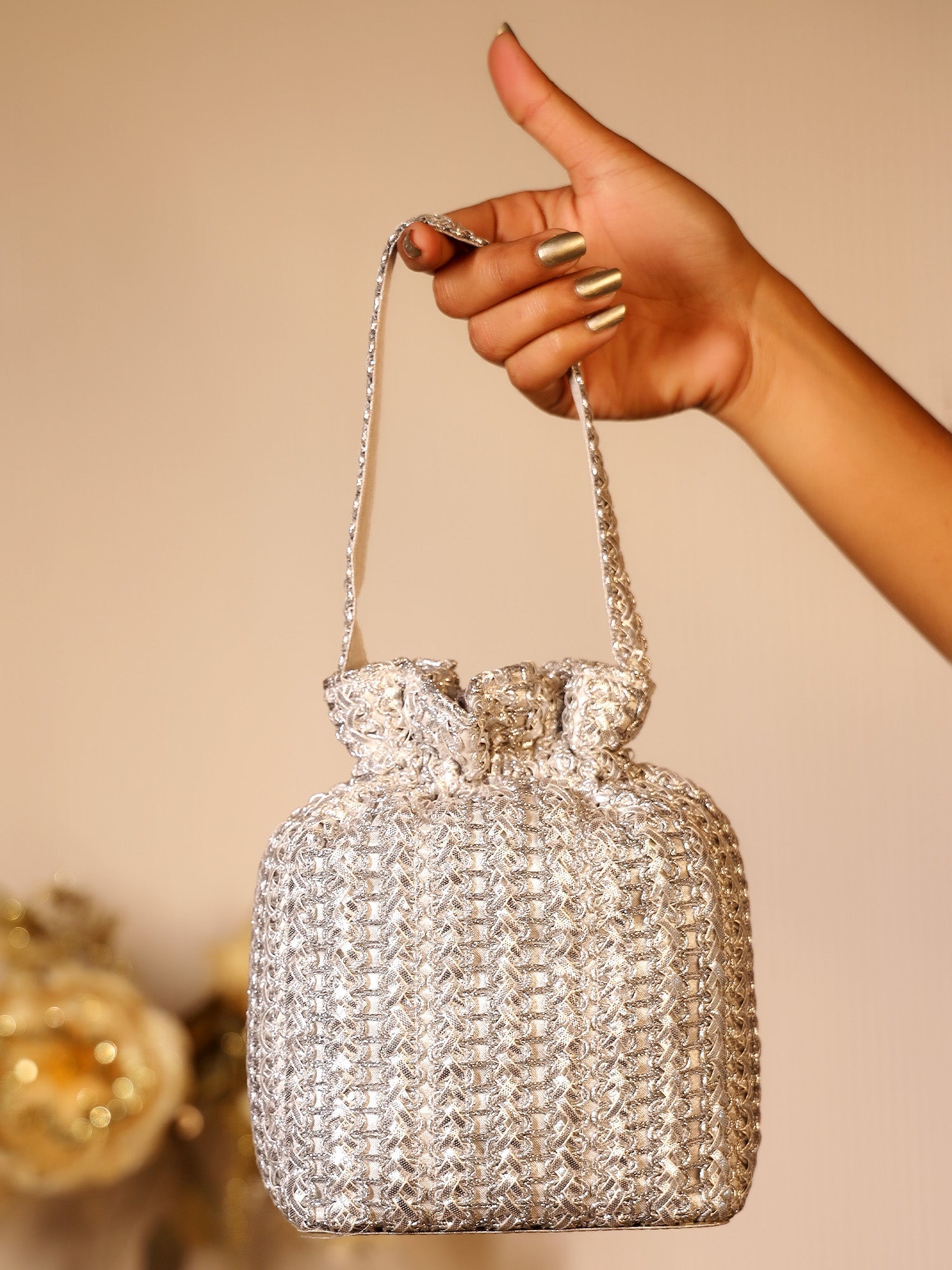 Gopi Silver Potli Bag - qivii
