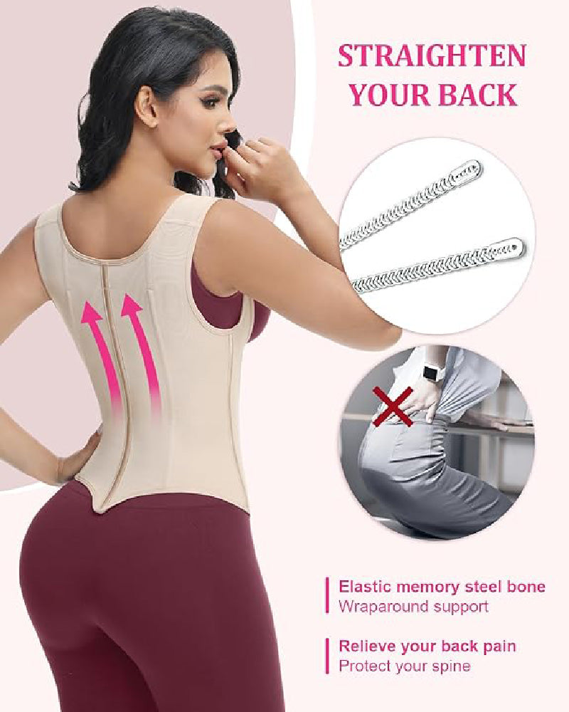 Waist Trainer for Women Body Shaper Corset Vest Tank Top with Steel Bones  - By Qivii