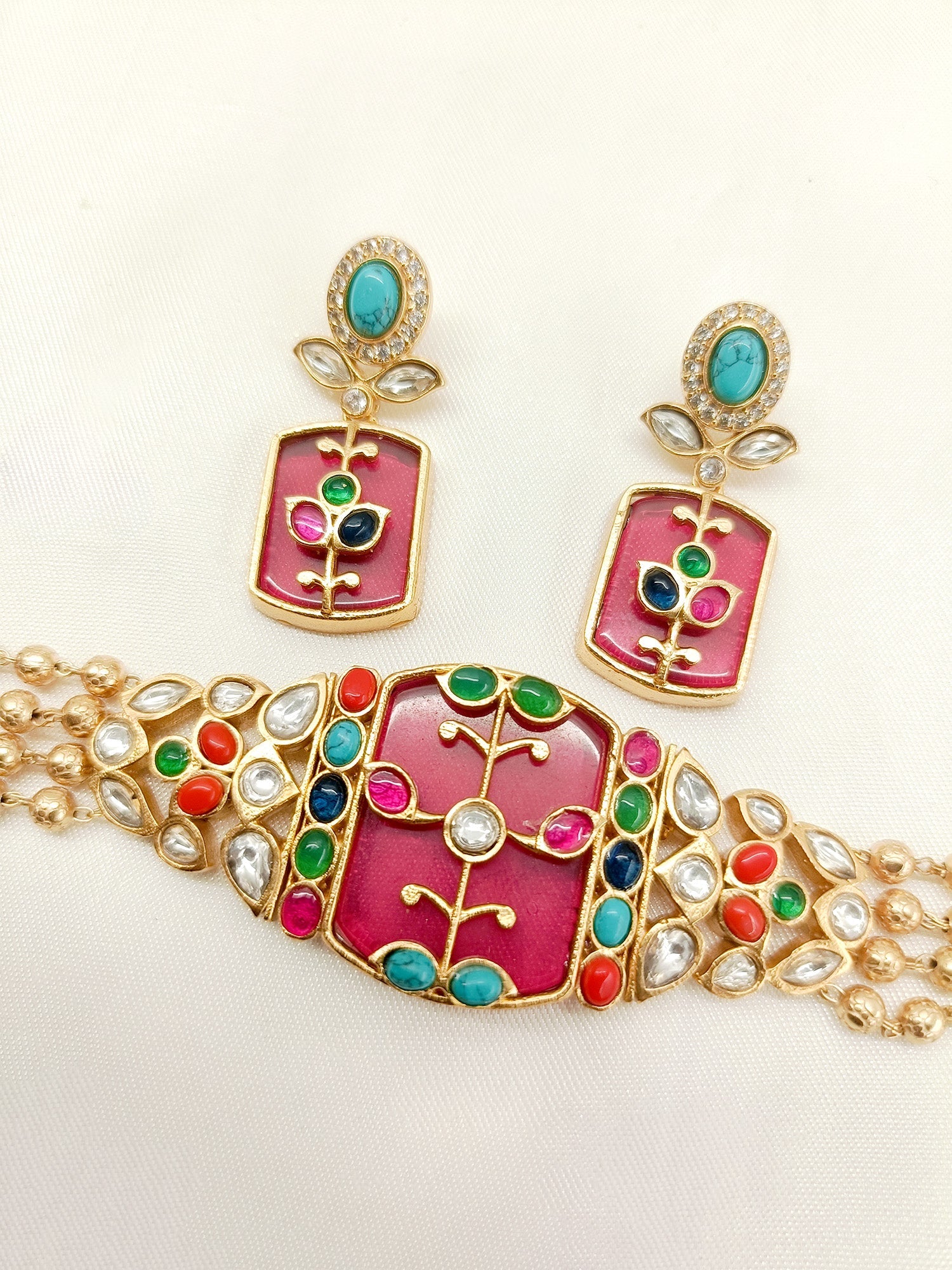 Siddhi Multi Colour Kundan Choker Set - qivii