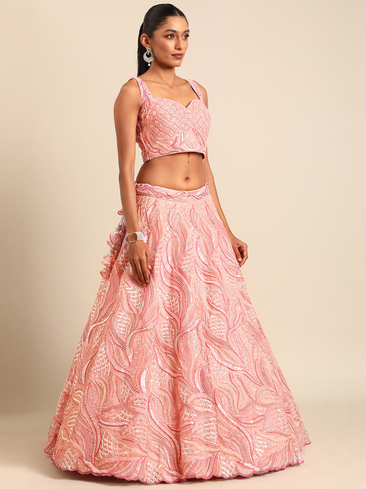 Light-Dark Color Sequined Heavy Embroiderey using thread Net Stitched Lehenga Choli