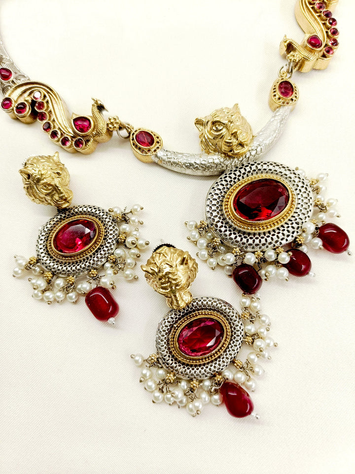 Aakhya Maroon Oxidized Necklace Set