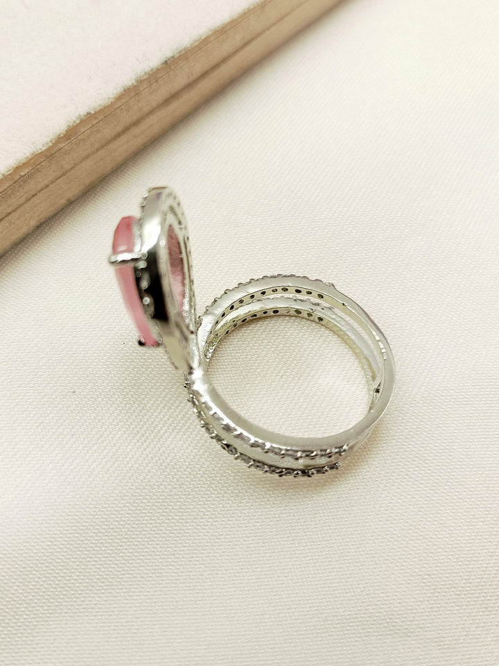 Beautiful baby pink American diamond finger ring with intricate detailing and elegant design