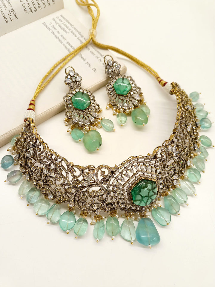 Rajni Mint Green Polki Necklace Set