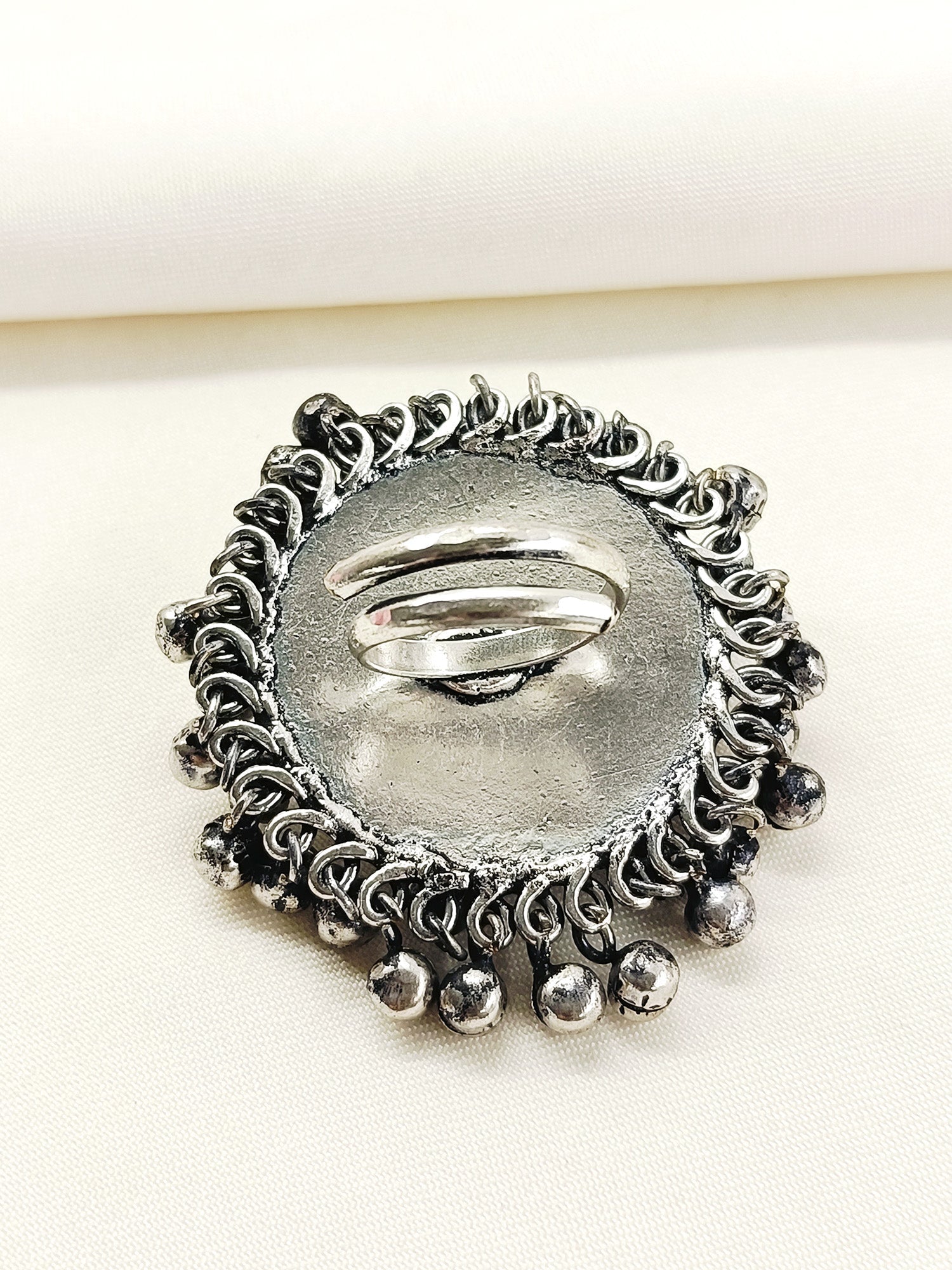 Nabhya White Pearl Oxidized Finger Ring