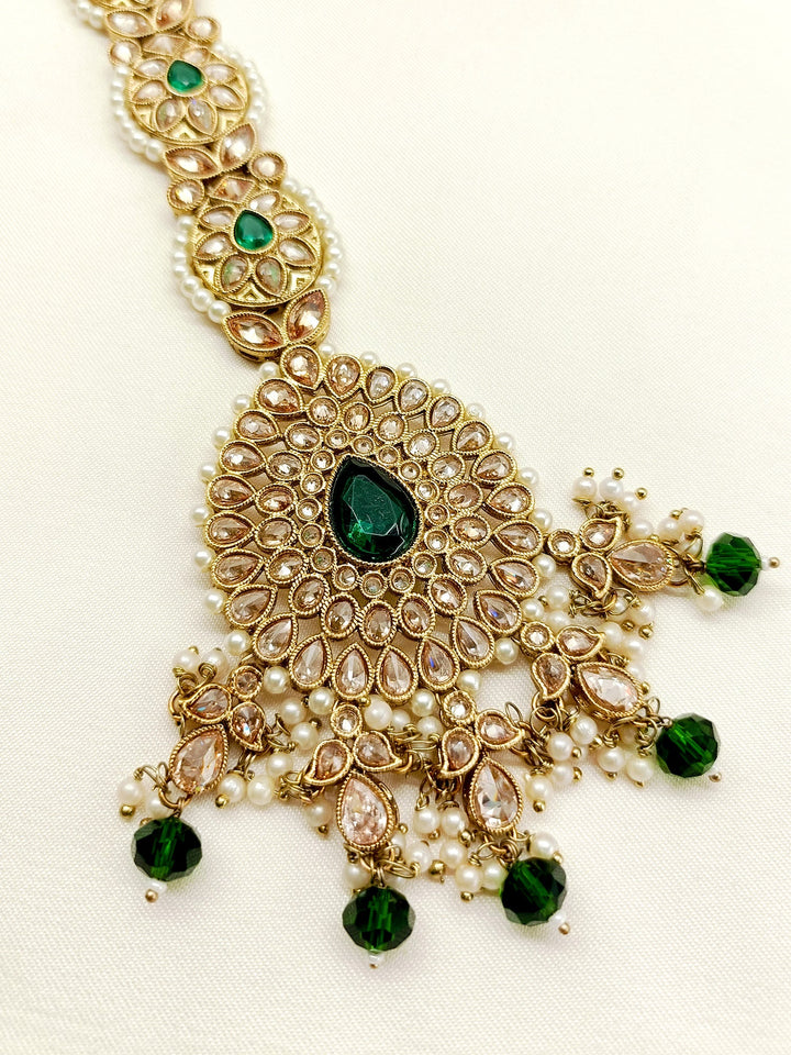 Kumari Green Braid Accessories In Polki