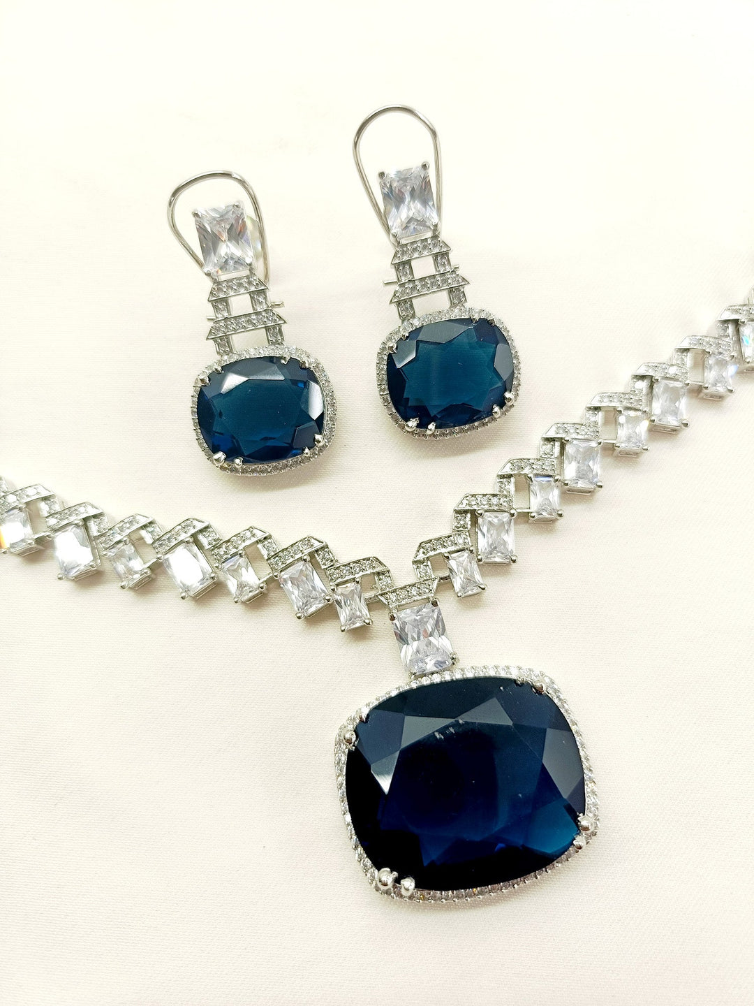 Kamia Navy Blue American Diamond Necklace Set