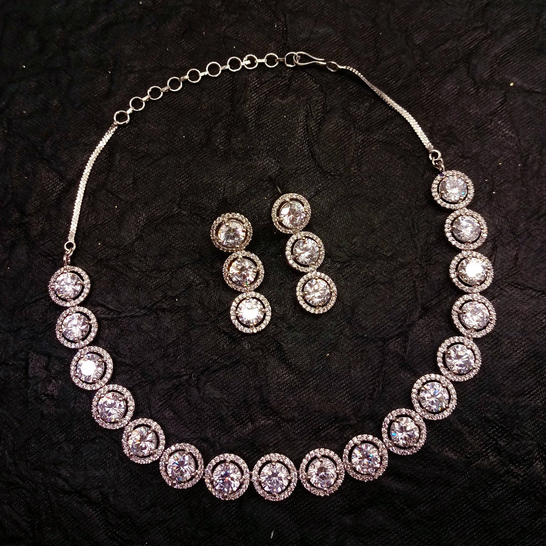 Shahida Silver Plated Semiprecious White Stone American Diamond set