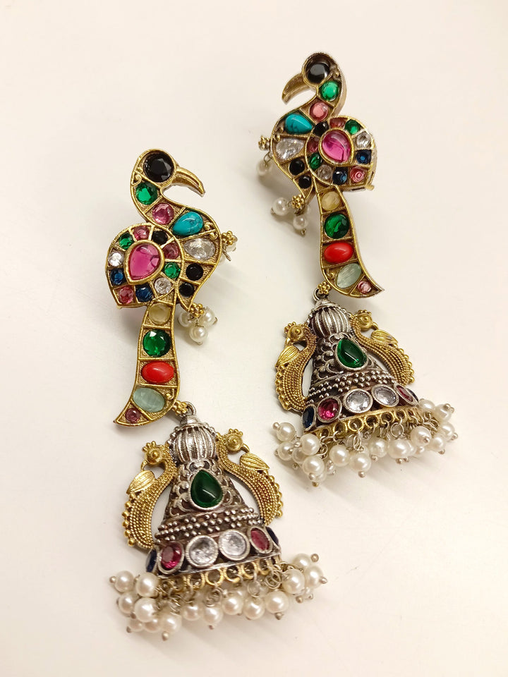 Namya Multi Colour Peacock Oxidized Earrings