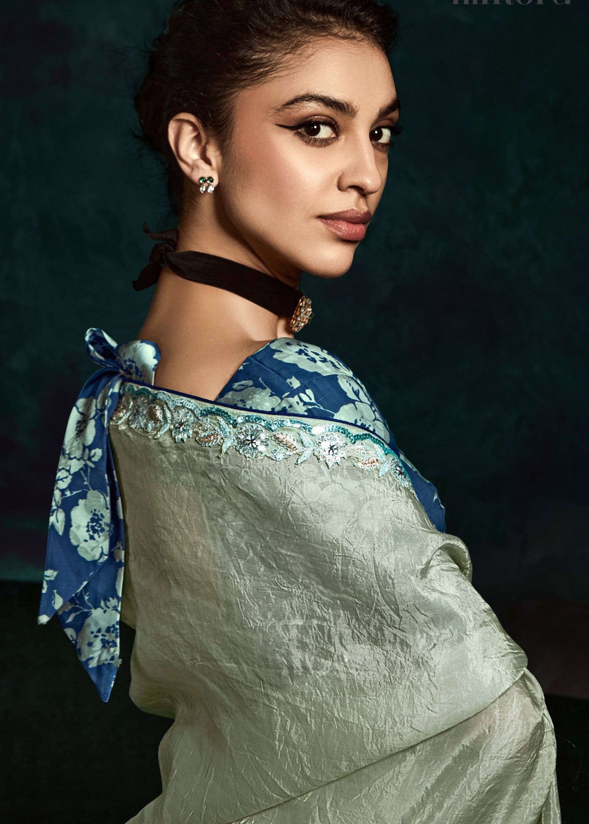 Tea Green Fancy Fabric Silk Saree With Sequins And Thread Embroidered Butti Work - qivii