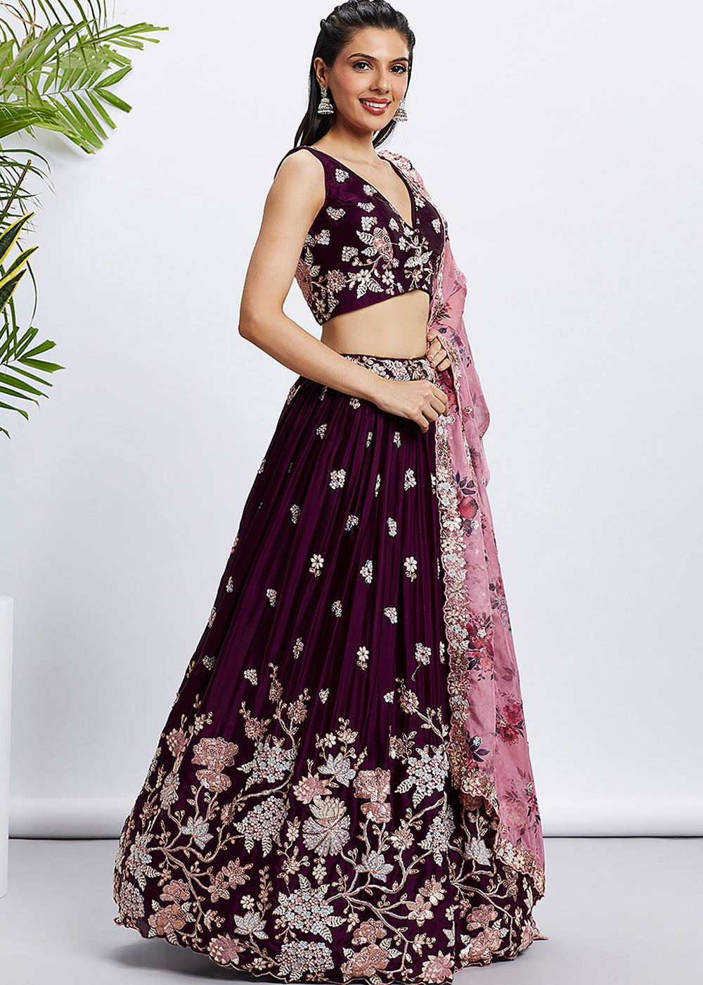 Raisin Purple Georgette Lehenga Choli with Sequins & Thread Embroidery work | Ready To Wear - qivii