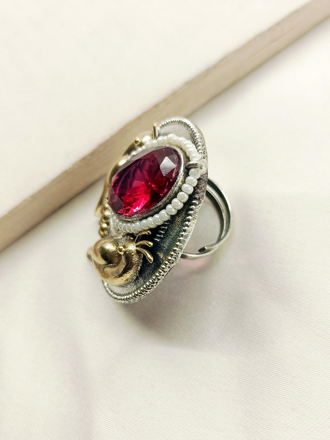 Cherly Rose Pink Peacock Oxidized Finger Ring