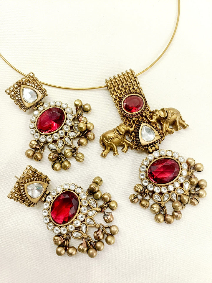 Lavika Maroon Kundan Hasli Style Necklace Set