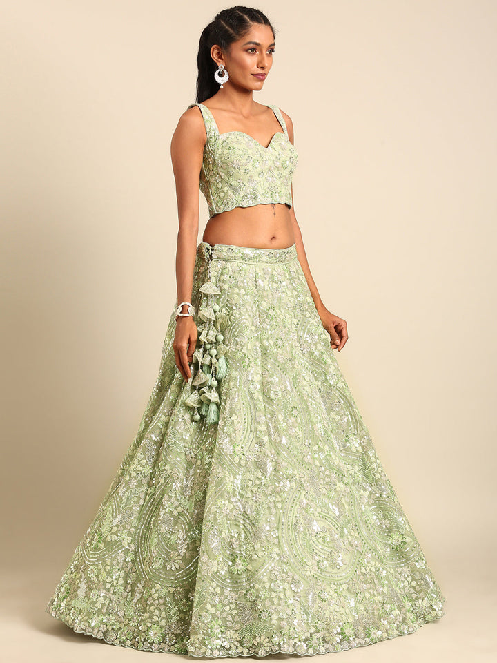 Golden-Sky Color Sequined Heavy Embroidery using thread Stitched Lehenga Choli