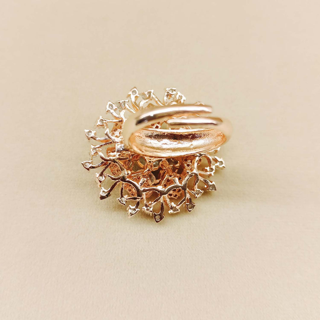 A stunning rose pink American diamond ring with intricate detailing and elegance