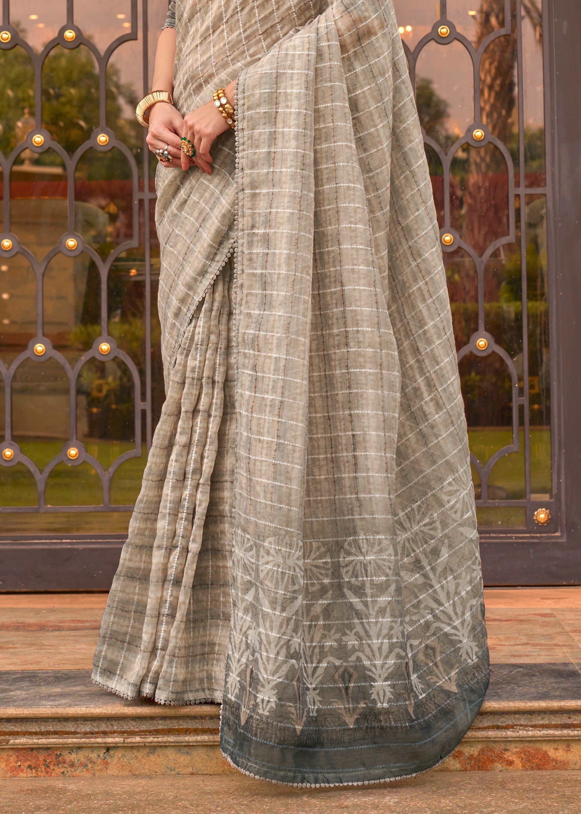Grey Pure Tissue Silk Saree - qivii