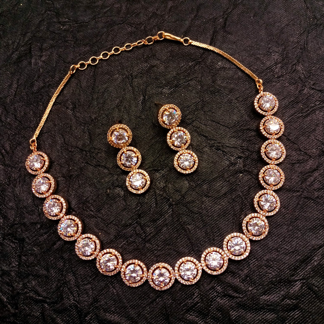 Shahnaaz Rose Gold Plated Semiprecious White Stone American Diamond Set